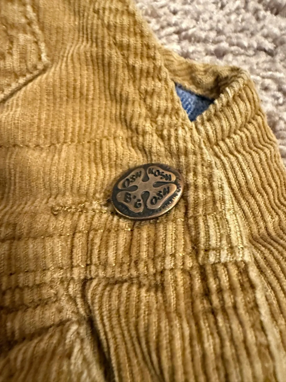OshKosh B'gosh cognac brown Corduroy Overalls plaid flannel lining